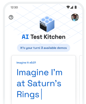 Google AI Test Kitchen 的界面：用户输入「Imagine I&rsquo;m at Saturn&rsquo;s Rings」来试用 LaMDA